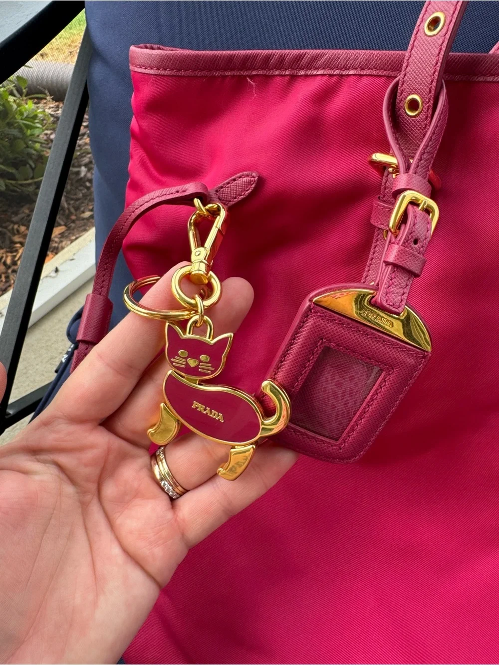 Prada Hot Pink Nylon Tote with Gold Accents
